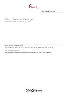 Chine : L ouverture à l étranger - article ; n°108 ; vol.27, pg 825-841