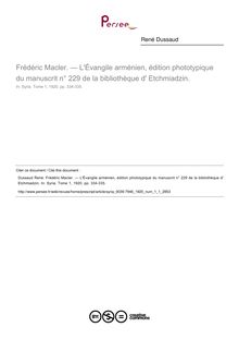 Frédéric Macler. — L Évangile arménien, édition phototypique du manuscrit n° 229 de la bibliothèque d  Etchmiadzin.  ; n°1 ; vol.1, pg 334-335