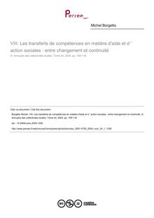 Les transferts de compétences en matière d aide et d   action sociales : entre changement et continuité - article ; n°1 ; vol.24, pg 109-118