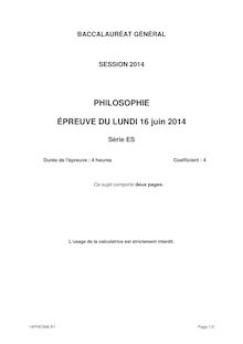 Sujets et corrigés de l épreuve de philosophie - série ES - bac 2014