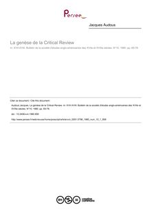 La genèse de la Critical Review - article ; n°1 ; vol.10, pg 65-78