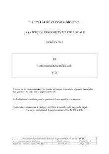 Sujet du bac 2012: Communication, médiation (U2) - Métropole