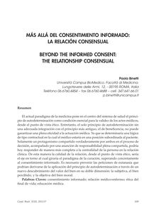 Más Allá del Consentimiento Informado: La Relación Consensual (Beyond the Informed Consent: The Relationship Consensual)