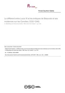 Le différend entre Louis IX et les évêques de Beauvais et ses incidences sur les Conciles (1232-1248) - article ; n°1 ; vol.123, pg 5-34