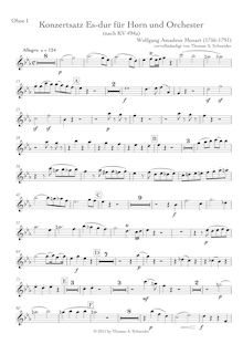 Partition hautbois 1, cor Concerto, Konzertsatz, E major, Mozart, Wolfgang Amadeus