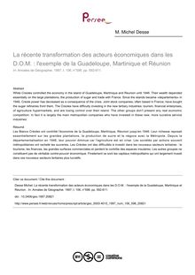 La récente transformation des acteurs économiques dans les D.O.M. : l exemple de la Guadeloupe, Martinique et Réunion  - article ; n°598 ; vol.106, pg 592-611
