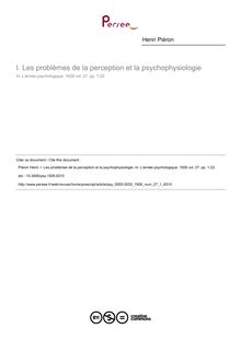 Les problèmes de la perception et la psychophysiologie - article ; n°1 ; vol.27, pg 1-22