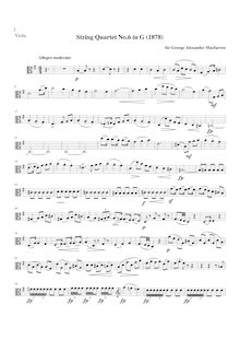 Partition viole de gambe, corde quatuor No.6, G major, Macfarren, George Alexander