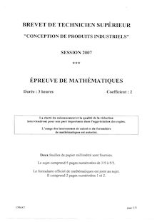 Mathématiques 2007 BTS Conception de produits industriels