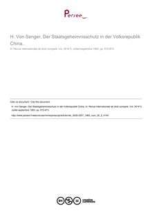 H. Von Senger, Der Staatsgeheimnisschutz in der Volksrepublik China..  - note biblio ; n°3 ; vol.35, pg 672-673