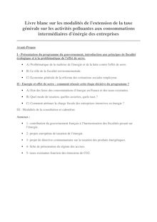 Livre blanc sur les modalités de l extension de la taxe générale sur les activités polluantes aux consommations intermédiaires d énergie des entreprises