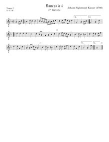 Partition ténor viole de gambe 2, octave aigu clef, 3 Dances à 4 par Johann Sigismund Kusser