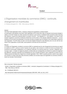 L Organisation mondiale du commerce (OMC) : continuité, changement et incertitudes - article ; n°3 ; vol.59, pg 805-819