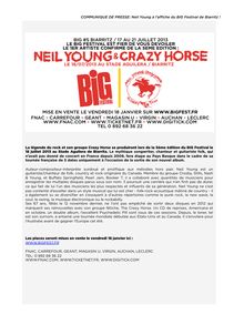 COMMUNIQUE DE PRESSE: Neil Young à l’affiche du BIG Festival de Biarritz !