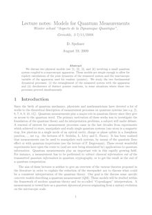 Lecture notes: Models for Quantum Measurements Winter school “Aspects de la Dynamique Quantique”