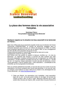 La place des femmes dans la vie associative française.
