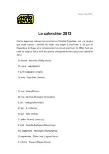 Le calendrier 2013