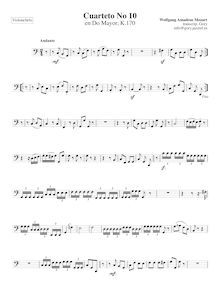 Partition violoncelle, corde quatuor No.10, C major, Mozart, Wolfgang Amadeus
