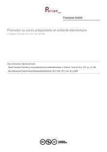 Pronostic au cours préparatoire et scolarité élémentaire - article ; n°2 ; vol.30, pg 141-166
