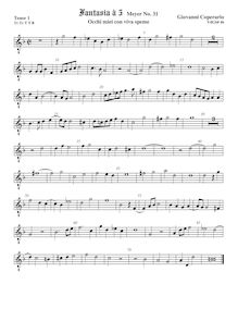 Partition ténor viole de gambe 1, octave aigu clef, Fantasia pour 5 violes de gambe, RC 69