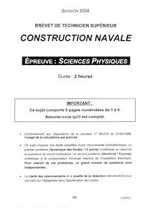 Sciences physiques 2004 BTS Construction navale