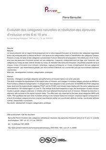 Evolution des catégories naturelles et résolution des épreuves d inclusion entre 6 et 10 ans - article ; n°4 ; vol.91, pg 505-531