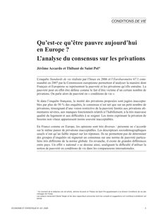Qu’est-ce qu’être pauvre aujourd’hui en Europe ? L’analyse du consensus sur les privations - article ; n°1 ; vol.421, pg 3-27
