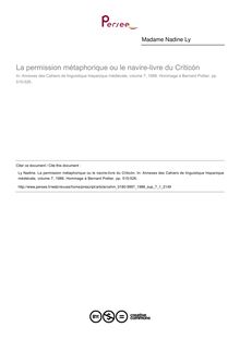 La permission métaphorique ou le navire-livre du Criticón - article ; n°1 ; vol.7, pg 515-526