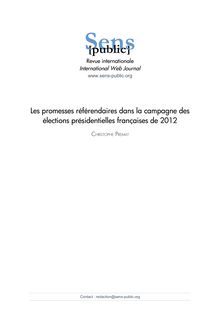 Les promesses référendaires dans la campagne des élections présidentielles françaises de 2012