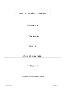 Sujet bac 2014 - Série L - Littérature