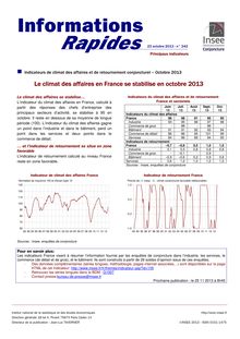 INSEE : Le climat des affaires en France se stabilise en octobre 2013
