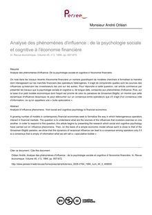 Analyse des phénomènes d influence : de la psychologie sociale et cognitive à l économie financière - article ; n°3 ; vol.45, pg 657-672
