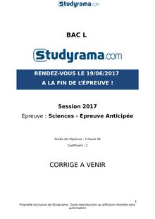 Corrigé Bac L 2017 - Sciences - épreuve anticipée