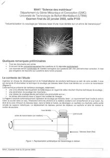 Science des matériaux 2002 Génie Mécanique et Conception Université de Technologie de Belfort Montbéliard