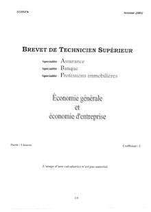 Economie générale et économie d entreprise 2002 BTS Assurance