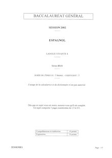 Espagnol LV1 2002 Sciences Economiques et Sociales Baccalauréat général