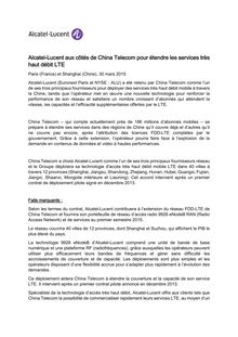 Alcatel-Lucent : l équipementier français en télécommunications retenu par la Chine pour déployer le très haut débit mobile