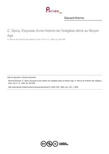C. Spicq. Esquisse d une histoire de l exégèse latine au Moyen Age  ; n°1 ; vol.132, pg 204-209