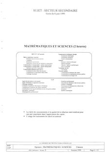 Mathématiques - Sciences 1999 CAP Constructeur d ouvrages du batiment