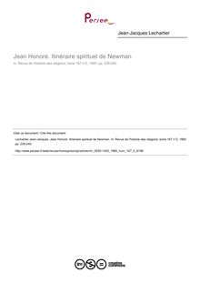 Jean Honoré. Itinéraire spirituel de Newman  ; n°2 ; vol.167, pg 238-240