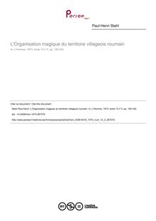 L Organisation magique du territoire villageois roumain - article ; n°3 ; vol.13, pg 150-162