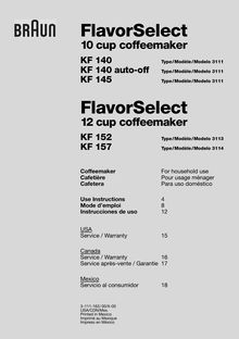 Notice Cafetière Braun  KF152 FlavorSelect
