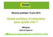 Quel urbanisme pour quelle ville ? présentation réunion publique à Mérignac 33
