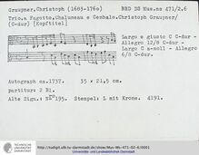 Partition complète, Trio Sonata en C Major, GWV 201, C major, Graupner, Christoph