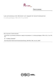 Les processus de décision en rappel et reconnaissance - article ; n°2 ; vol.80, pg 523-543