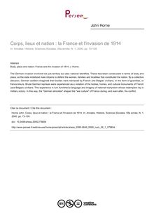 Corps, lieux et nation : la France et l invasion de 1914 - article ; n°1 ; vol.55, pg 73-109