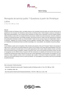 Monopole de service public ? Questions à partir de l Amérique Latine - article ; n°25 ; vol.12, pg 15-26