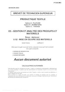 Mise en oeuvre des matériels 2003 Filature BTS Productique - textile