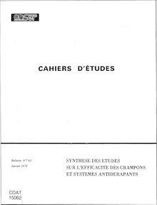 Cahiers d études ONSER du numéro 1 à 66 (1962-1985) - Récapitulatif. : - FAVERO (JL), FERRANDEZ (F) - Synthèse des études sur l efficacité des crampons et systèmes antidérapants.