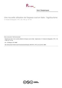 Une nouvelle utilisation de l espace rural en Italie : l agritourisme - article ; n°450 ; vol.82, pg 151-164
